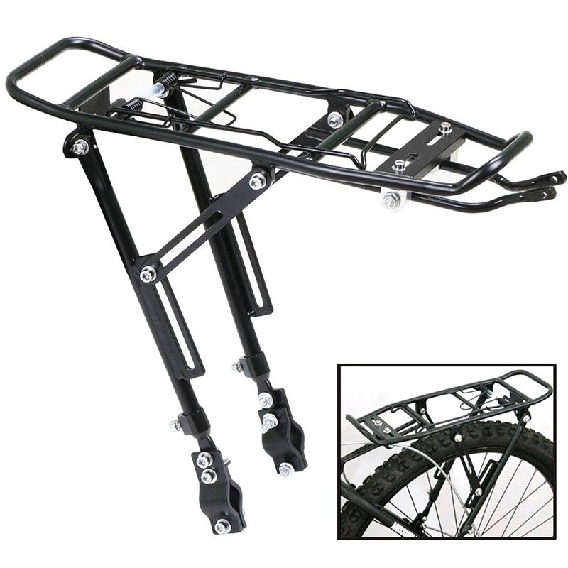 Cycling Gear Storage Rack - 1PC Alloy ด้านหลังจักรยาน Rack Carrier กระเป๋ากระเป๋าเดินทางจักรยานเสือภูเขาสีดํา