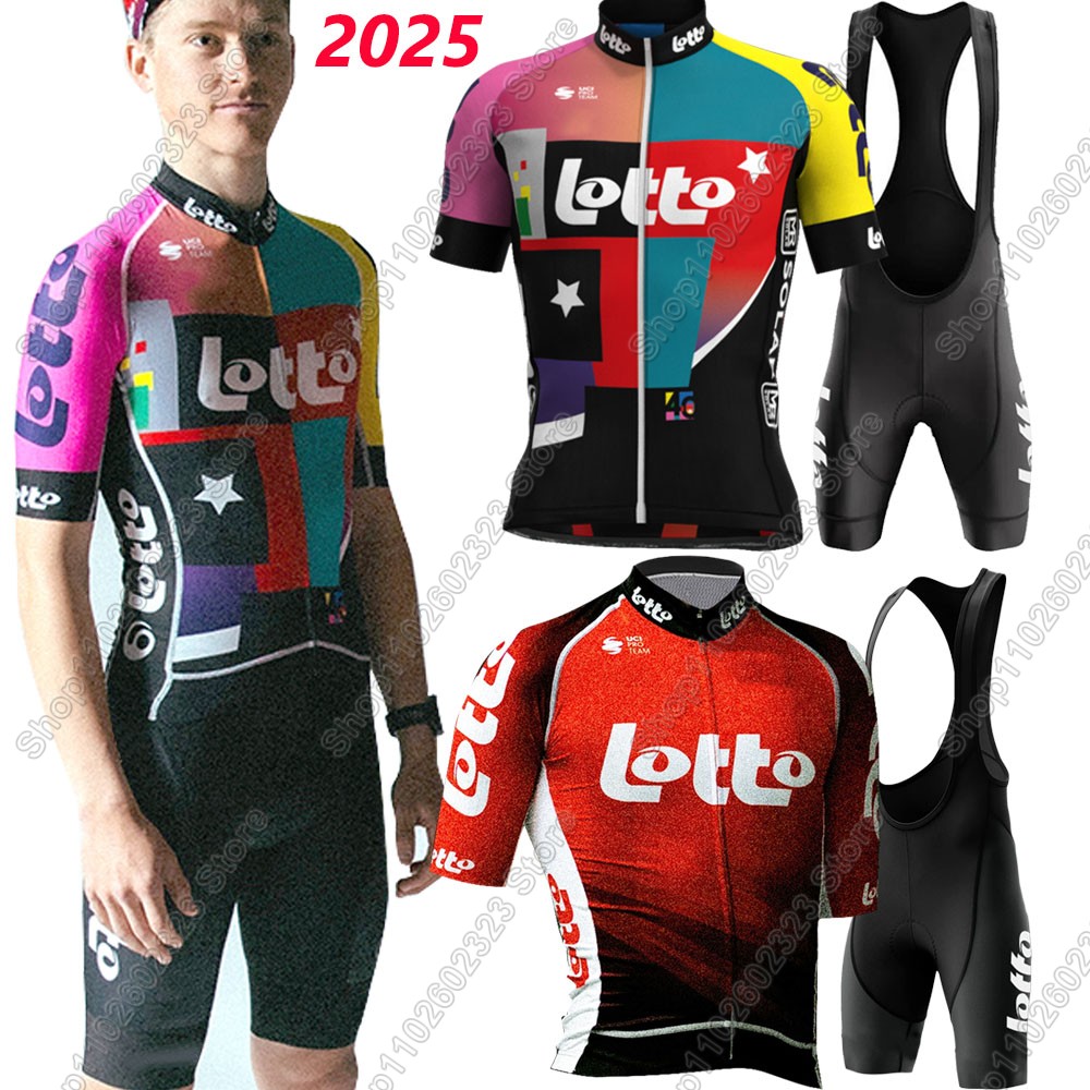 Cycling Bib Shorts - ทีมล็อตโต้2025ชุดขี่จักรยานJerseyฤดูร้อนเบลเยียมเสื้อผ้าผู้ชายชุดจักรยานเสื้อชุดจักรยานกางเกงขาสั้นMTBชุด