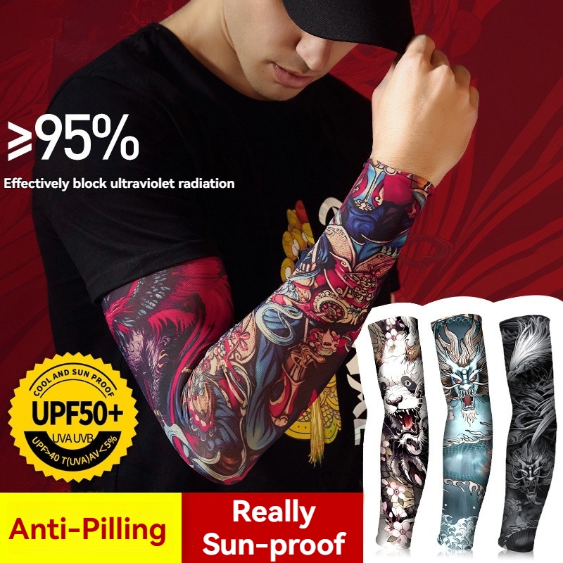 Cycling Arm Warmers - ฤดูร้อน Tattoo แขนผ้าไหมน้ําแข็งกีฬากอล์ฟ Sun-proof ขี่จักรยานผู้ชาย Cool