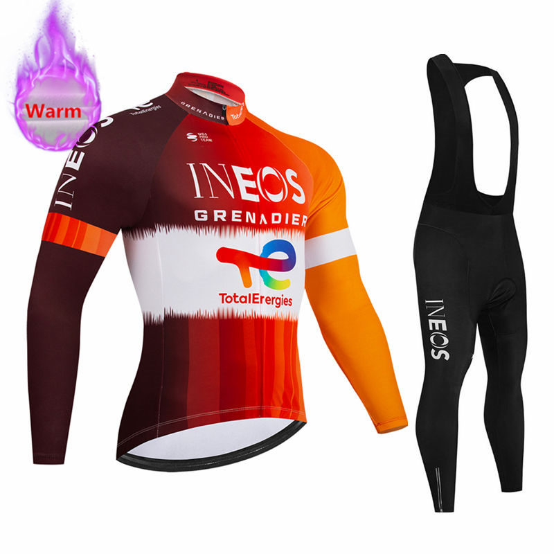 Cycling Bib Shorts - ชุดเสื้อปั่นจักรยานแขนยาวกันหนาวพร้อมกางเกงเอี๊ยม Ineos Team Winter สำหรับปั่นจักรยานเสือภูเขา